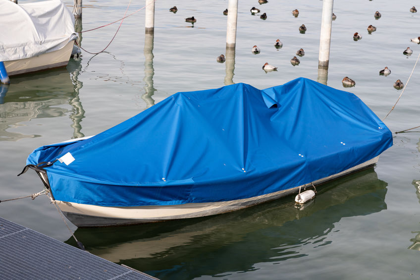 boat with blue cover